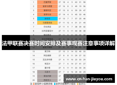 法甲联赛决赛时间安排及赛事观赛注意事项详解